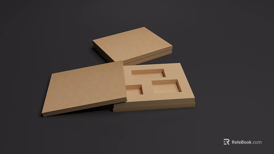 Brown Cardboard Boxes For Household Items With Open Lid And Inner Compartments 3d model 