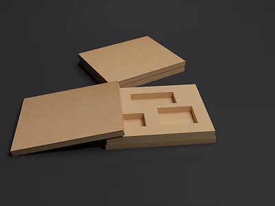 Brown Cardboard Boxes For Household Items With Open Lid And Inner Compartments 3d model
