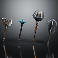 Intricate Fantasy Weapons Collection With Axe Staff Mace And Shield Designs