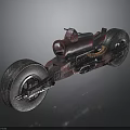 Custom Motorcycle With Large Tires Red Black Body And Mechanical Details