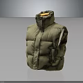 Khaki Quilted Puffer Vest With High Neck Button Front Sleeveless Design