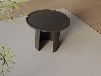 Black Round Side Table With Stylish Base On Light Rug And Wooden Floor 3d model