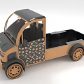 Stylish Compact Electric Truck With Brown Black Exterior Circular Door Patterns And Open Cargo Bed