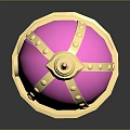 Ornate Pink And Gold Weapon Featuring Spherical Shape Spiked Top And Golden Base