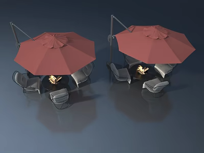 Outdoor Swing Doors For Patio Area With Red Umbrella And Seating Set 3d model