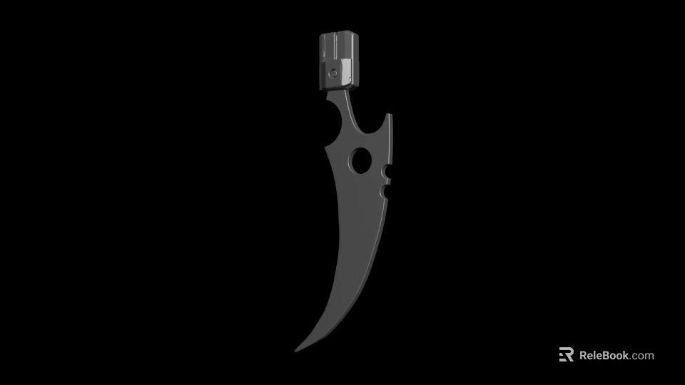 Dark Curved Tactical Knife With Metallic Handle And Hole Pattern Design 3d model 