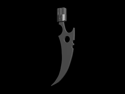 Dark Curved Tactical Knife With Metallic Handle And Hole Pattern Design 3d model