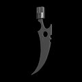 Dark Curved Tactical Knife With Metallic Handle And Hole Pattern Design