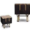 Elegant Bedside Tables With Dark Textured Body Gold Metal Legs And Marble Tops