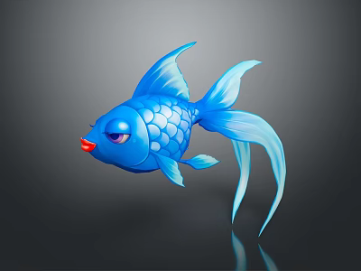 Animated Blue Fish Character 3D Model With Purple Eyes Red Lips And Shiny Scales 3d model