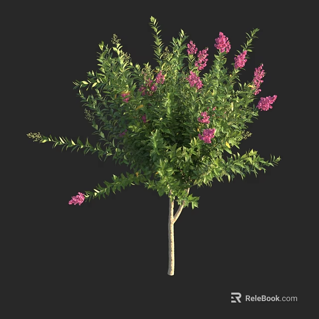 Lush Green Leaf Shrub With Pink Flowers And Healthy Branches 3d model 