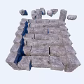 Gray Stone Staircase Built With Stacked Blocks And Scattered Stones Nearby