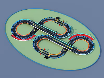 Colorful Circular Toy Train Track With Loops And Curved Rails 3d model