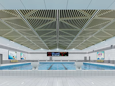 Indoor Swimming Pool With Grille Ceiling Design Swimming Lanes Wall Posters And Electronic 3d model