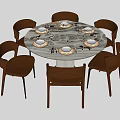 Dining Table and Chair Dining Chair Dining Table Leisure Chair Backrest Chair Dining Table Round Tableware Six-person Dining Table and Chair 3d model