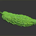 Fresh Green Bitter Melon With Textured Surface On Black Reflective Background 3d model