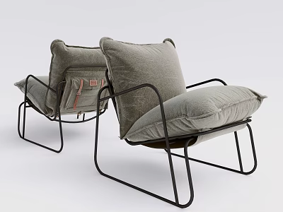 Modern Minimalist Single Sofa With Gray Cushions And Black Metal Frame 3d model