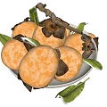 Fresh Ripe Persimmons in a White Bowl with Green Leaves on White Background