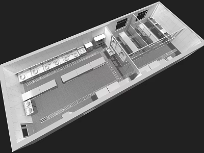 Detailed Kitchen Floor Plan Layout With Counter Cabinets And Island Design 3d model