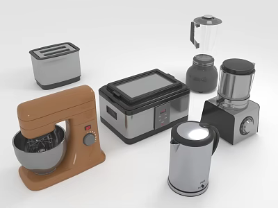 Modern Kitchen Household Appliances Collection Featuring Mixer Toaster Kettle Blender And Steamer 3d model