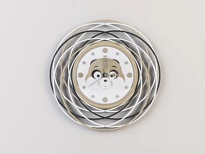 Decorative Modern Wall Clock With Cartoon Raccoon Face And Multiple Layered Black White Metal Rings 3d model