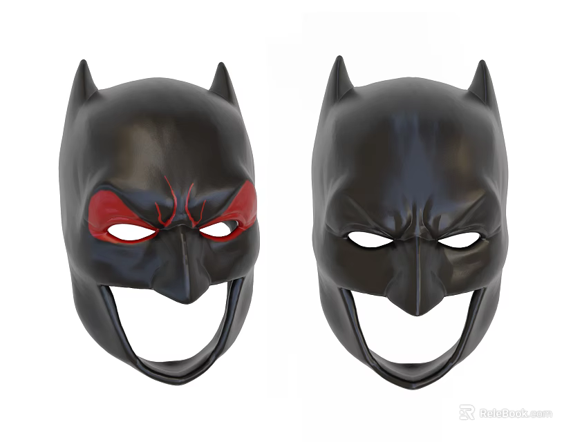 Two Black Batman Masks With Red And White Eye Details For Cosplay Use 3d model 