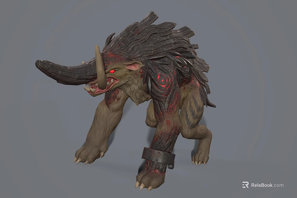 Fierce Mythical Creature With Long Snout Sharp Fangs Red Eyes Spiked Back And Leg Restraints 3d model 
