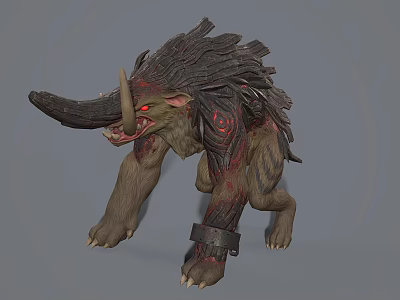 Fierce Mythical Creature With Long Snout Sharp Fangs Red Eyes Spiked Back And Leg Restraints 3d model