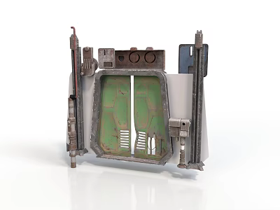 Industrial Mechanical Component With Green Panel Ventilation Grilles And Metal Frame 3d model