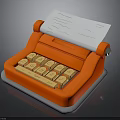 Orange Retro Typewriter Design With Paper Roll And Wooden Keys