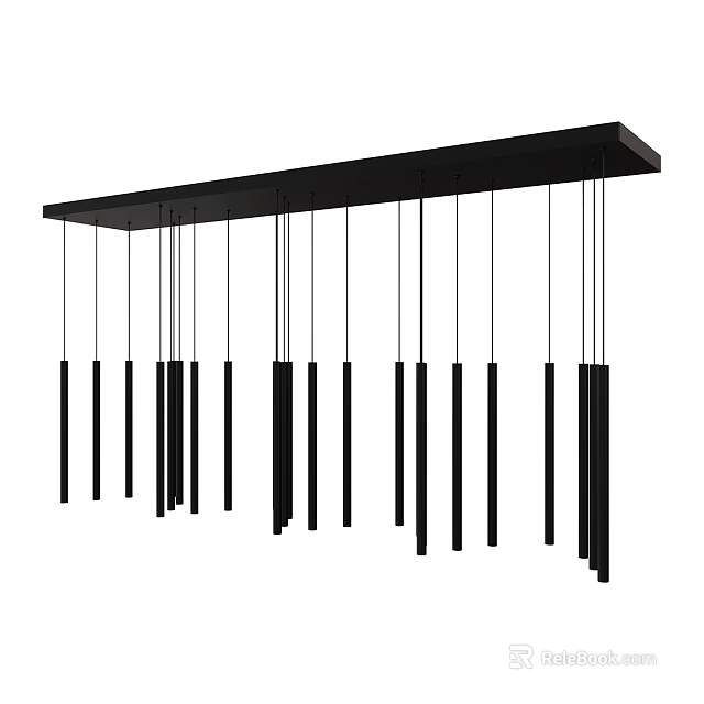 Modern Black Chandelier With Multiple Long Hanging Rods For Home Interior Lighting 3d model 