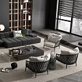 Modern Minimalist Living Room With Comfortable Sofa And Coffee Table Set 3d model