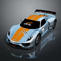 Silver Race Car with Orange Stripes Aerodynamic Rear Wing Spirit Logo and Number 22