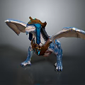 Fantasy Mythical Dragon Game Character with Blue White Scales Armored Head Glowing Accents and Wings