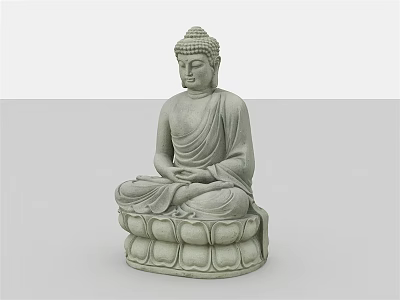 Exquisite Hand Carved Buddha Sculpture Sitting Cross Legged on Lotus Base 3d model