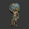 Muscular Male Statue Holding Detailed World Globe With Realistic Design