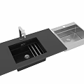 Black Kitchen Sink With Stainless Steel Drainage Rack And Modern Faucet Design