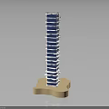 Modern Tall Tower Architecture With Stacked Blue Floors And Beige Base