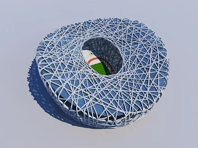 Iconic Bird's Nest National Stadium Exterior With Steel Latticed Circular Design And Green Field 3d model
