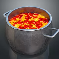 Metal Cooking Pot with Silver Double Handles and Red Yellow Stew Ingredients for Kitchen Use