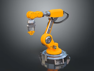 Yellow Industrial Smart Robotic Arm Machine With Metallic Base For Automation 3d model