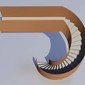 Modern Spiral Staircase With Orange Brown Curved Structure And White Steps Against Blue Sky Background