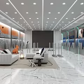 Modern Clothing Store Interior With White Sofa Display Racks Mannequins Ceiling Lights And Marble Floor