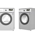 Two White Front Loading Washing Machines With Modern Control Panels And Sleek Design For Home Use 3d model