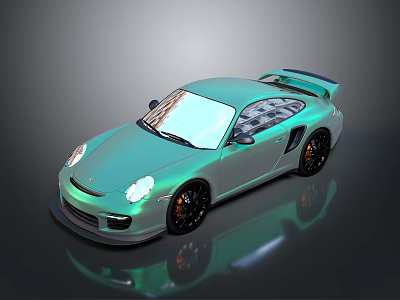 Glossy Light Green Sports Car Featuring Rear Spoiler Black Rims And Reflection 3d model