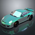 Glossy Light Green Sports Car Featuring Rear Spoiler Black Rims And Reflection