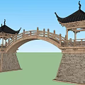 Ancient Architecture Model Featuring City Gate Tower Watchtower Archway And Stone Bridge 3d model