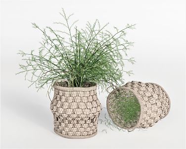 Modern Storage Basket Flowerpot Plant Flowerpot Ornaments Bamboo Basket Bamboo Basket Green Plant Bamboo woven Dirty Clothes Basket Side 3d model