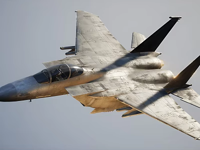 Military Fighter Jet Soaring High In Clear Sky With Silver Body Design 3d model