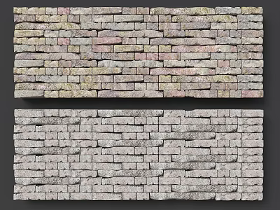 Feature Wall Design With Multicolored Stone Bricks And Gray Textured Masonry Patterns 3d model